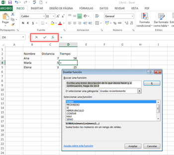Insertar función en Excel 2013