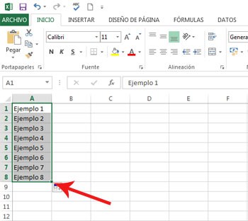 Controlador de relleno en Excel 2013