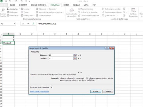 Ejemplo de la función producto en Excel 2013