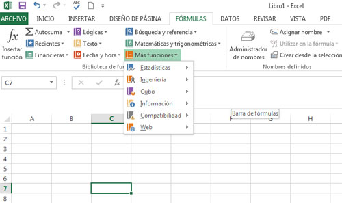 Funciones de la ficha fórmulas en Excel 2013
