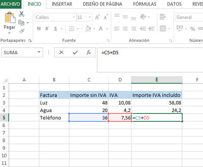 Editar fórmula con referencia a valores en Excel 2013