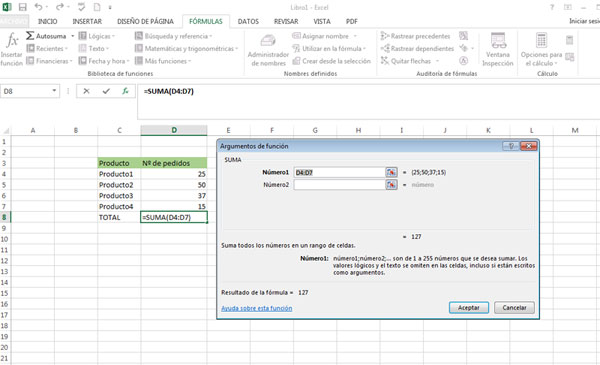 Argumentos de función en Excel 2013