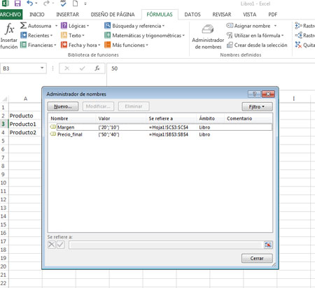 Administrador de nombres en Excel 2013