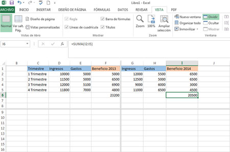 Dividir ventanas en Excel 2013