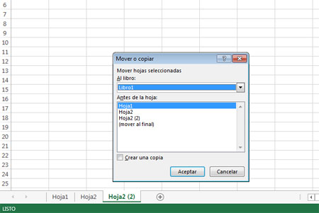 Copiar hojas en Excel 2013