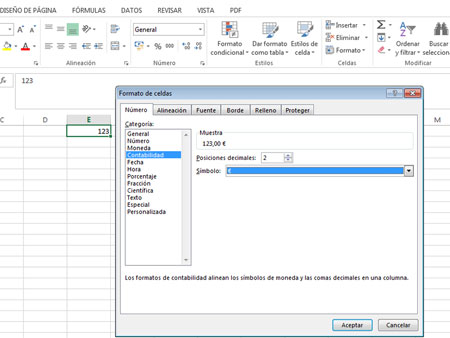 Formato contabilidad en Excel 2013