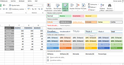 Estilos predefinidos en Excel 2013