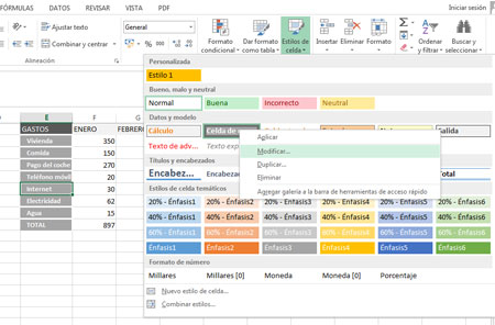 Modificar un estilo en Excel 2013