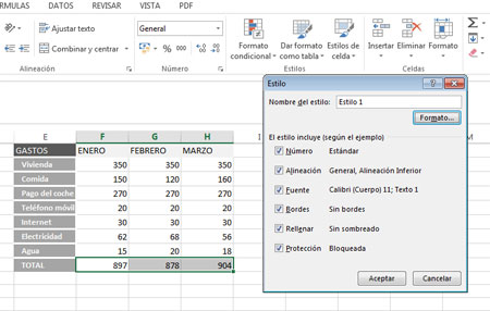 Estilos personalizados en Excel 2013