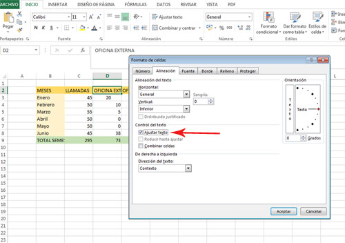 Ajustar texto en Excel 2013