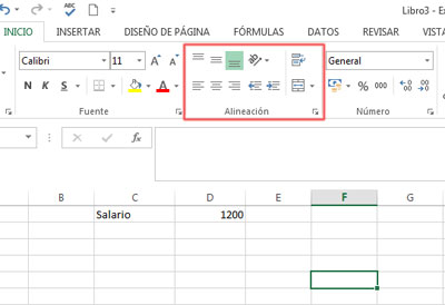 Alineación de datos en Excel 2013