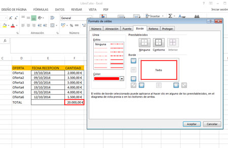Contorno en Excel 2013