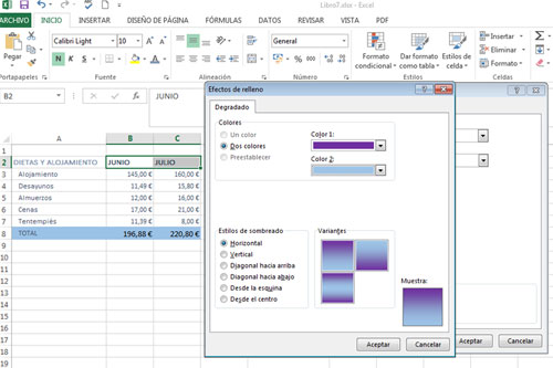 Efectos de relleno en Excel 2013