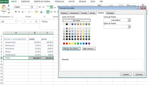 Relleno de celdas en Excel 2013