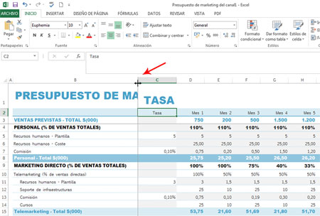 Como modificar el ancho de las columnas en Excel 2013