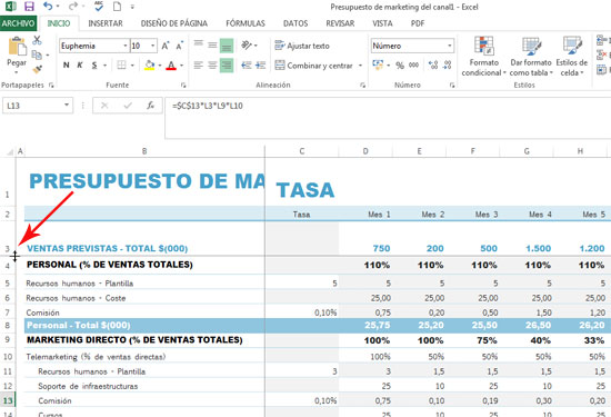 Como modificar la altura de las filas en Excel 2013