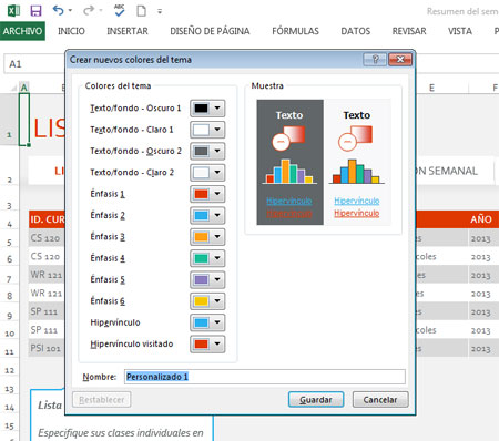 Colores de los temas en Excel 2013