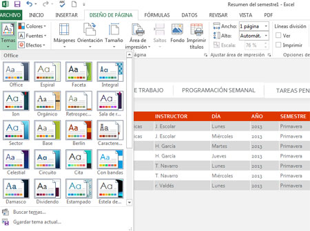 Temas en Excel 2013