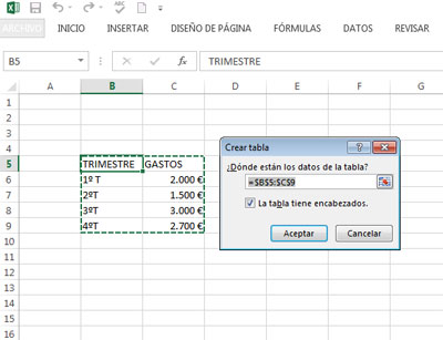 Como crear una tabla en Excel 2013