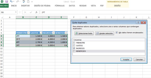 Quitar duplicados en una tabla en Excel 2013