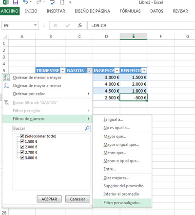 Filtrar una tabla en Excel 2013