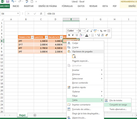 Como convertir en rango una tabla en Excel 2013