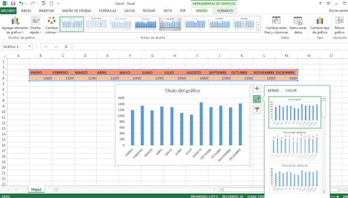 Herramientas de gráfico en Excel 2013
