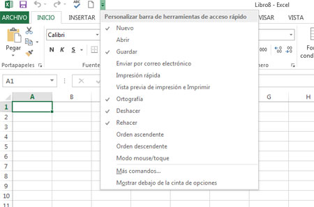 Barra de herramientas en Excel 2013