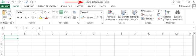 Barra de título en Excel 2013