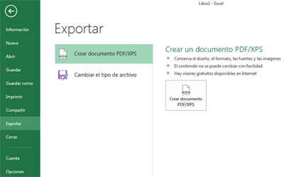 Exportar documentos en Excel 2013