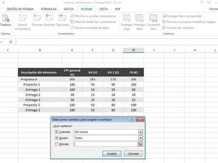 Control de cambios en Excel 2013