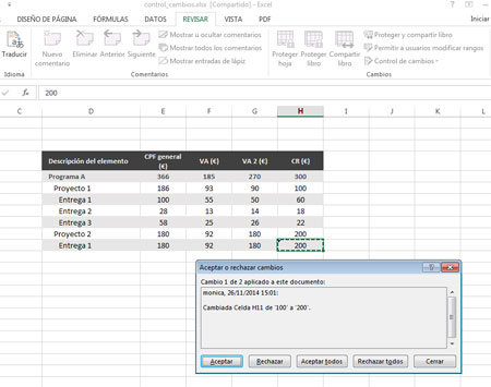 Control de cambios en Excel 2013