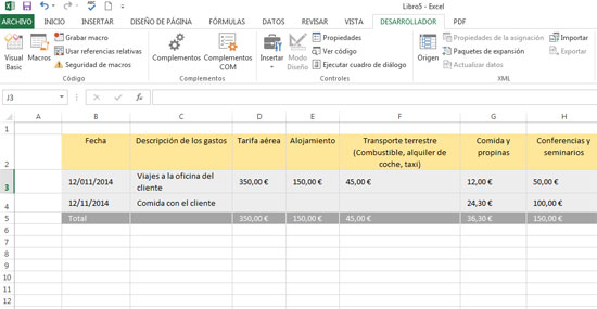 Ficha Desarrollador en Excel 2013