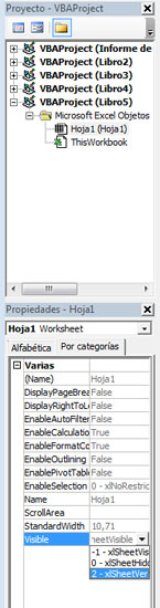 Modificar la propiedad en Excel 2013